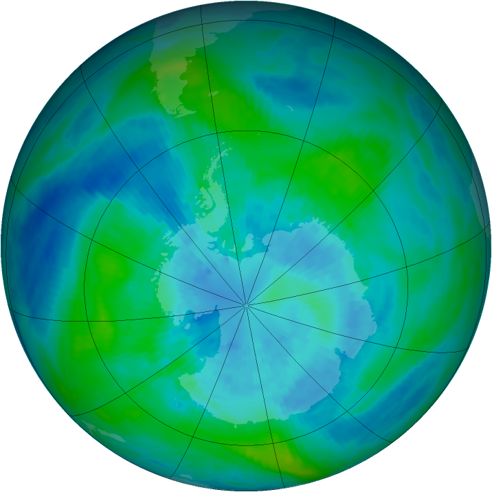 Antarctic ozone map for 25 March 1990